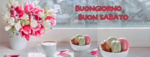 Immagine di una giornata piovosa con il messaggio 'Buon sabato, che la pioggia rinnovi il tuo spirito'
