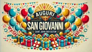 Immagine di auguri per Giovanni con sfondo festoso, palloncini e decorazioni per celebrare l'onomastico.