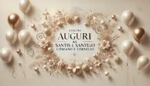 Immagine festiva con la scritta "Auguri" su uno sfondo raffinato con decorazioni neutre e sobrie, ideale per un augurio elegante