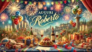 Festeggiamenti con fuochi d'artificio e auguri per Roberto
