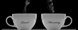 Tazza di caffè con messaggio 'Buongiorno e Buon Sabato