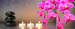 Pietre e candele in giardino Zen, simboli di forza e natura